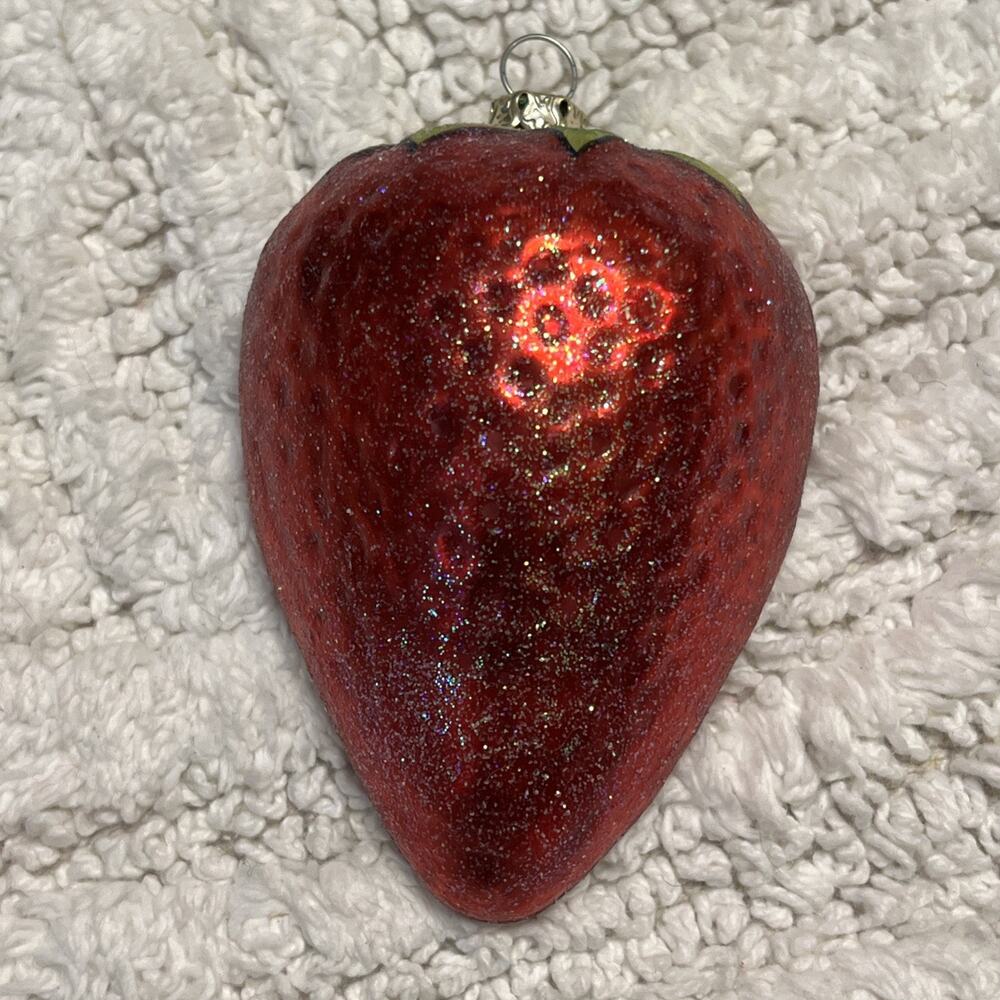 Vintage Set of 2 Lemon & Strawberry Glass Glitter Half Fruit Ornaments - Picture 8 of 13